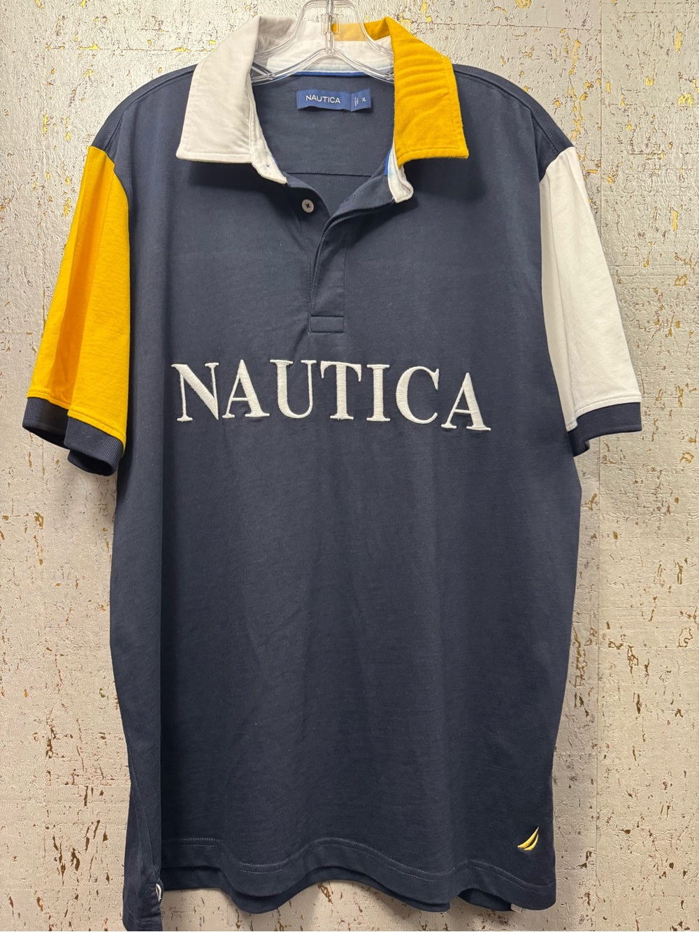 Nautica Navy Polo with Yellow and White Colorblock Details
